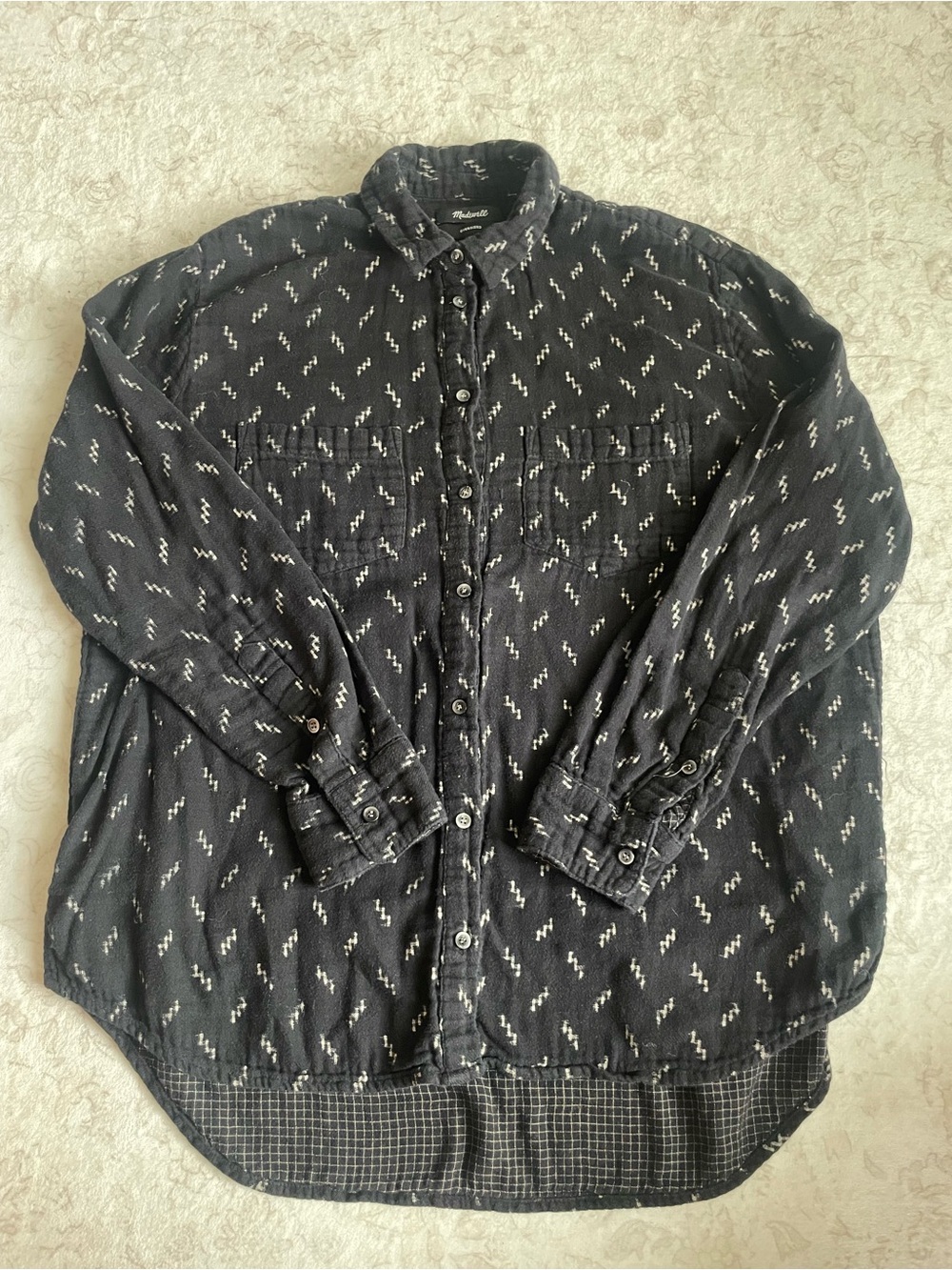 Madewell 100% Cotton Soft Black Patterned Button-Up